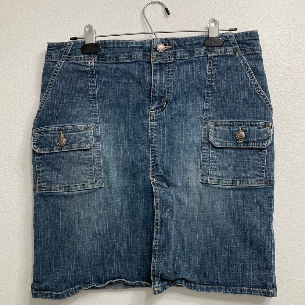 3/$20 Vintage Y2K Old Navy Denim Front Slit Mini Skirt Cargo 2000’s Womens 10